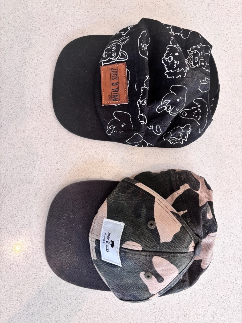 Excellent Condition Jack & Winn Adjustable Snap back Baby Hats (2)